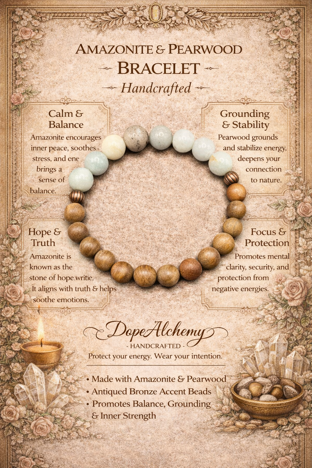 Amazonite x pearwood bracelet