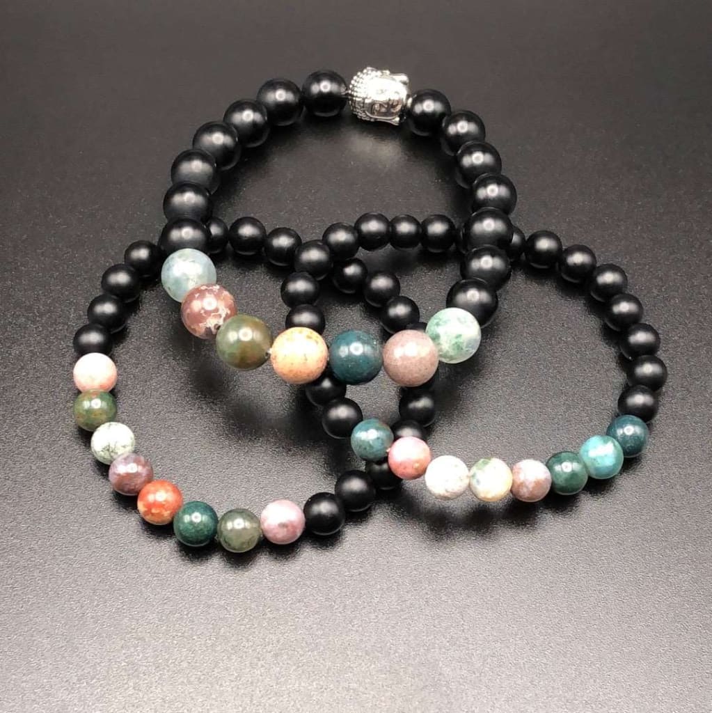 Indian Agate x Onyx x Silver Bracelet Stack-Stack-DopeAlchemy-DopeAlchemy.com