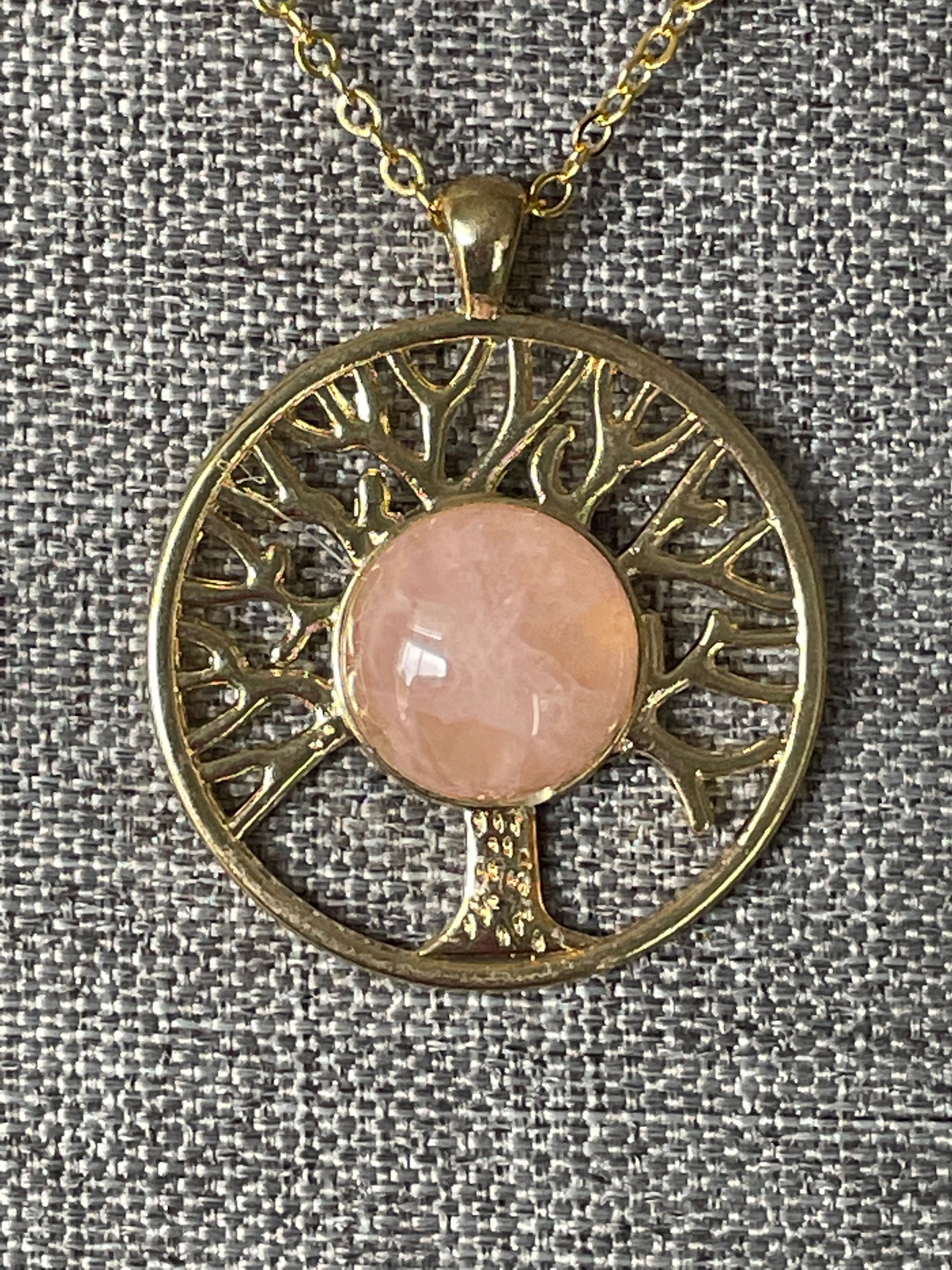 Rose Quartz x Gold x Tree of Life Pendant Necklace – Dope Alchemy  Handcrafted