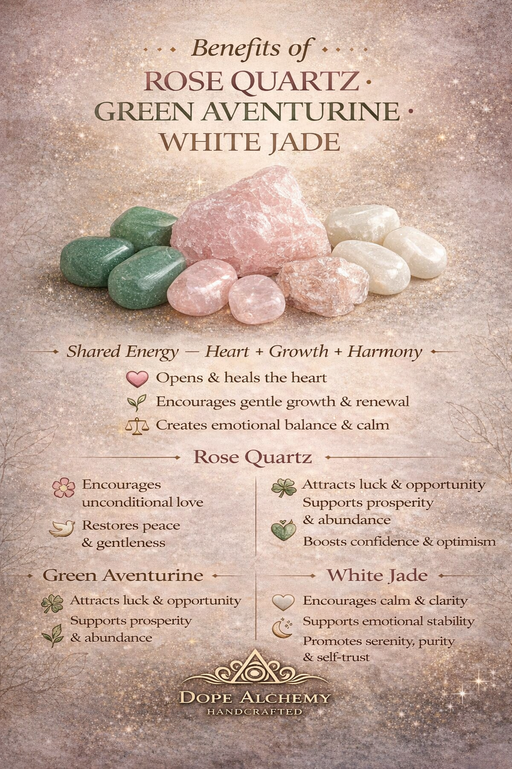 Green aventurine x rose quartz x white jade x hamsa charm bracelet