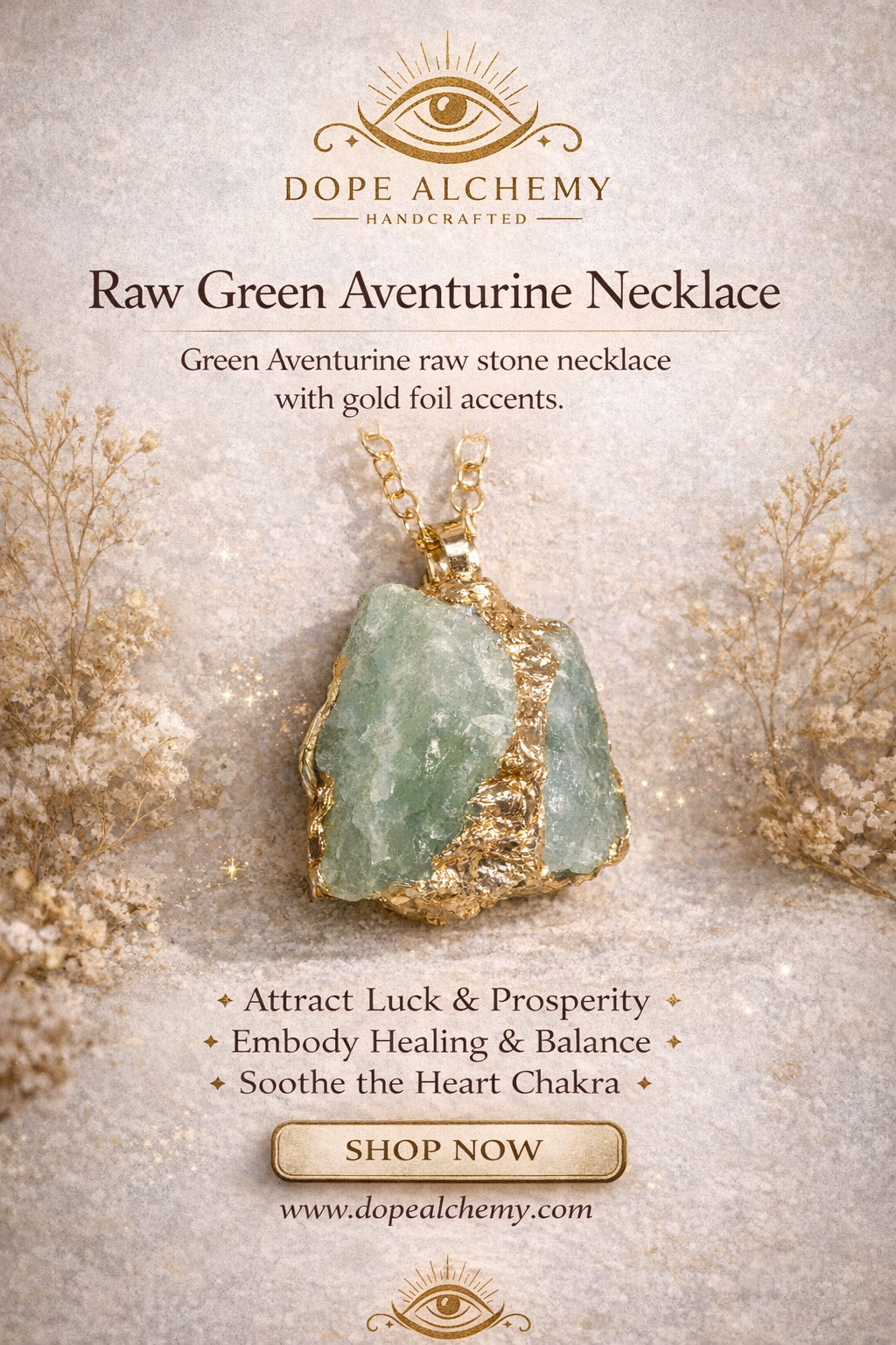 Green aventurine x gold leaf pendant necklace