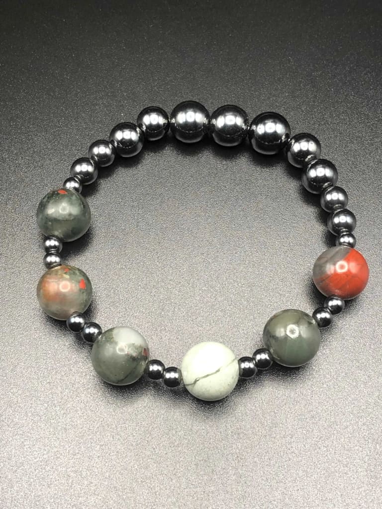 African Bloodstone x Faceted Hematite Bracelet-Bracelets-DopeAlchemy-Style 1-DopeAlchemy.com