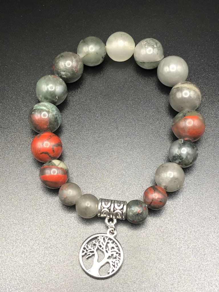 African Bloodstone x Tree of Life charm bracelet-Bracelet-DopeAlchemy-DopeAlchemy.com