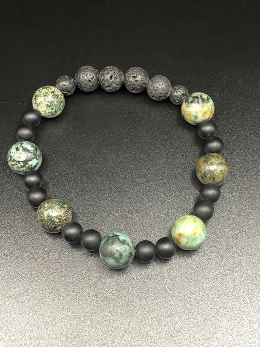 African Turquoise x Onyx Bracelet-Bracelets-DopeAlchemy-DopeAlchemy.com