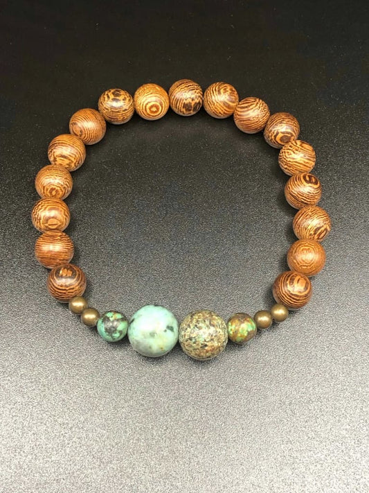 African Turquoise x Wood x Bronze Bracelet-Bracelet-DopeAlchemy-DopeAlchemy.com