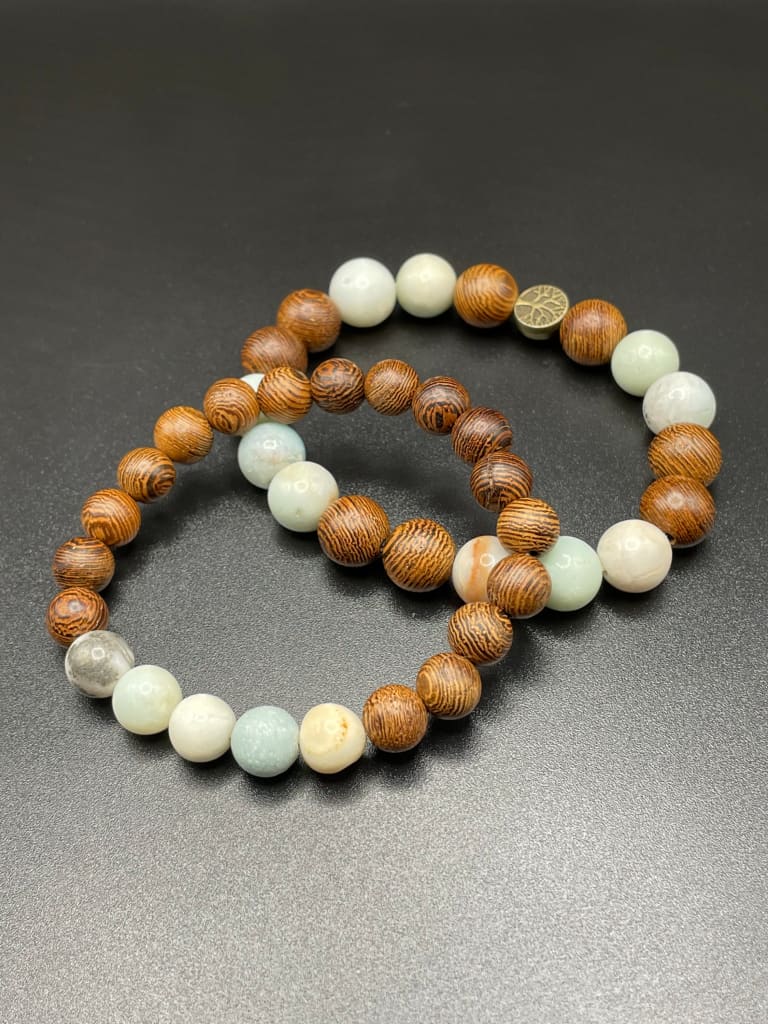 Amazonite x sandalwood bracelet set - Bracelets