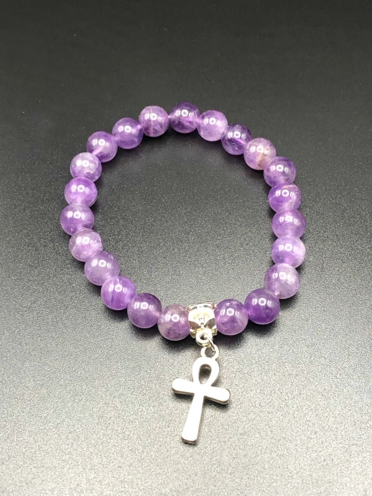 Amethyst x Ankh charm bracelet-Bracelets-DopeAlchemy-DopeAlchemy.com
