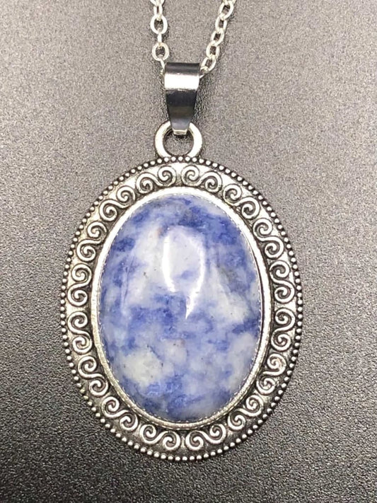Antique blue spot jasper x silver pendant