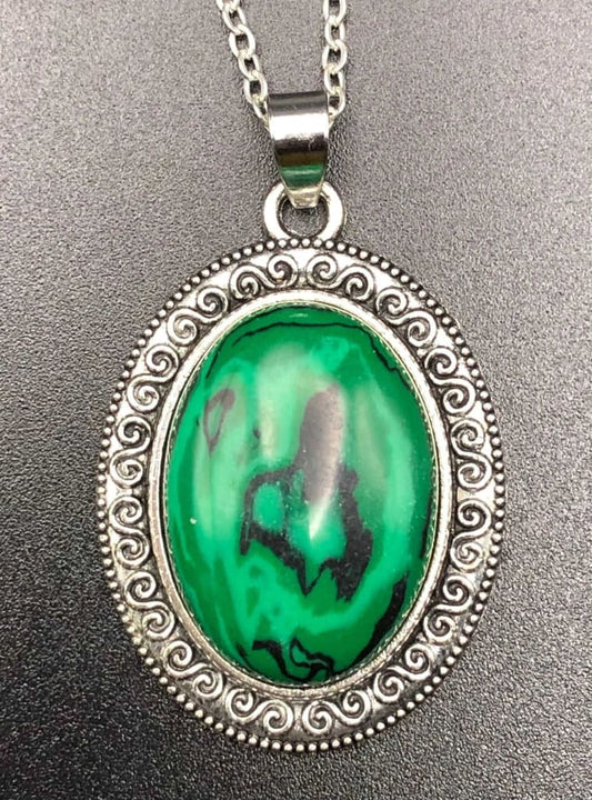 Antique silver malachite pendant