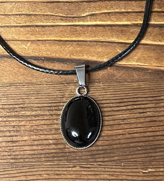 Black onyx x silver pendant necklace - Pendant