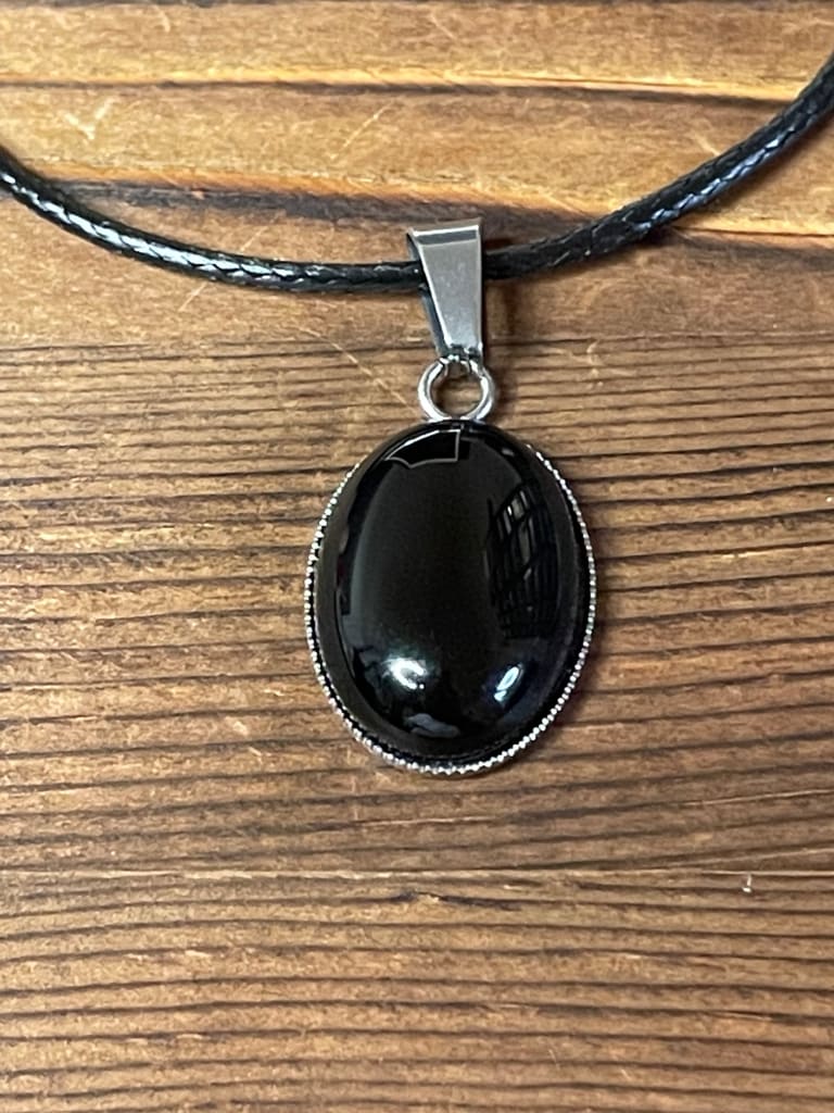 Black onyx x silver pendant necklace - Pendant
