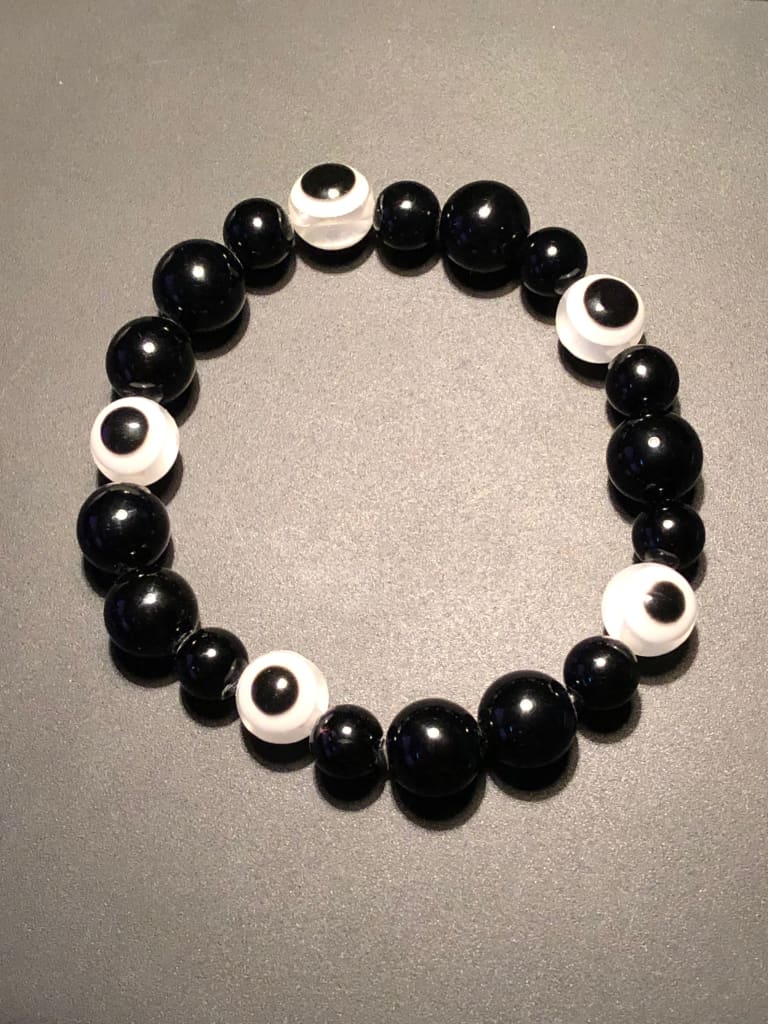 Black onyx x white evil eye protection bracelet - Apparel &