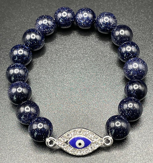 Blue gold stone x evil eye protection charm bracelet