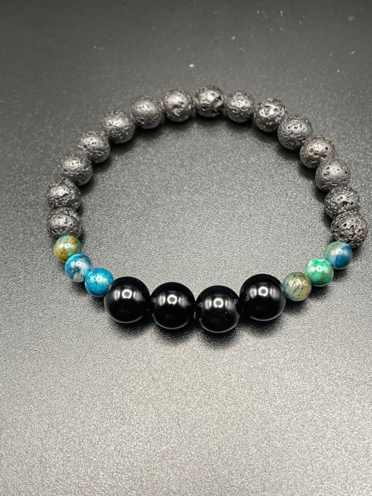 Blue-green tigers eye x onyx bracelet - Bracelets