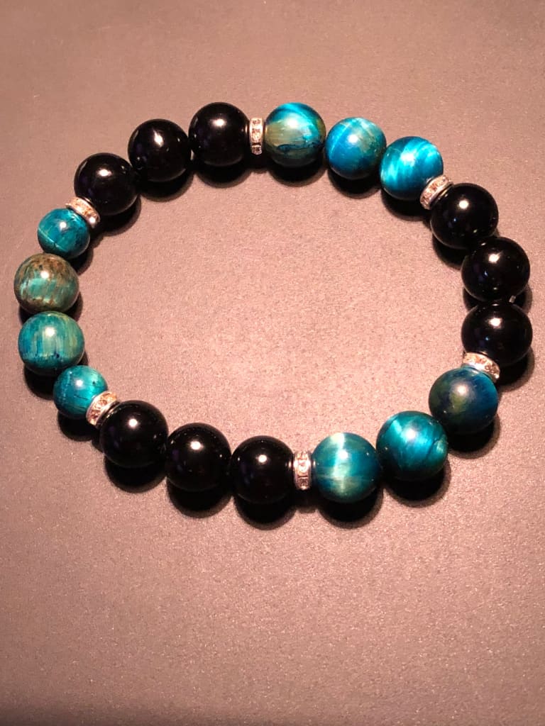 Blue-green tigers eye x onyx bracelet - Bracelets