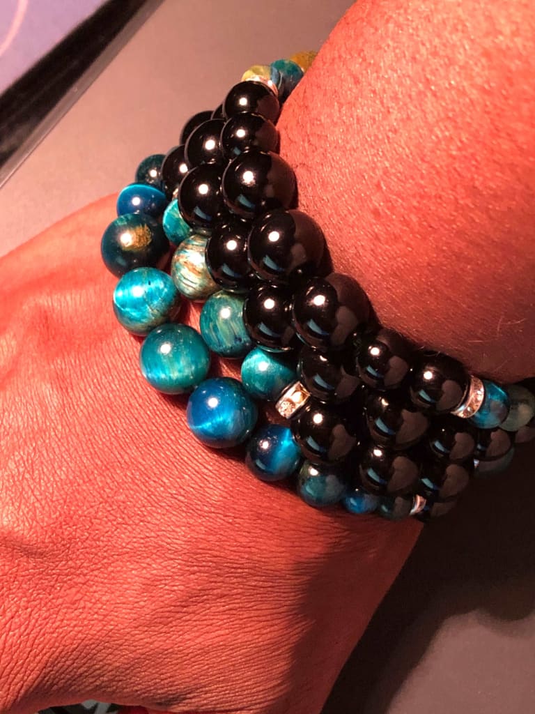 Blue-Green Tigers Eye x Onyx Bracelet-Bracelets-Dope Alchemy Handcrafted-DopeAlchemy.com