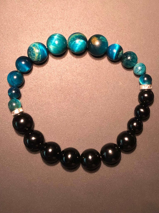 Blue-Green Tigers Eye x Onyx Bracelet-Bracelets-Dope Alchemy Handcrafted-DopeAlchemy.com