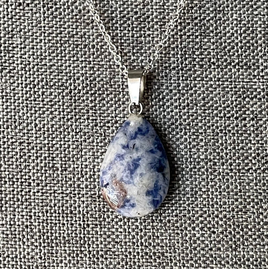 Blue spot jasper teardrop charm necklace - Pendant