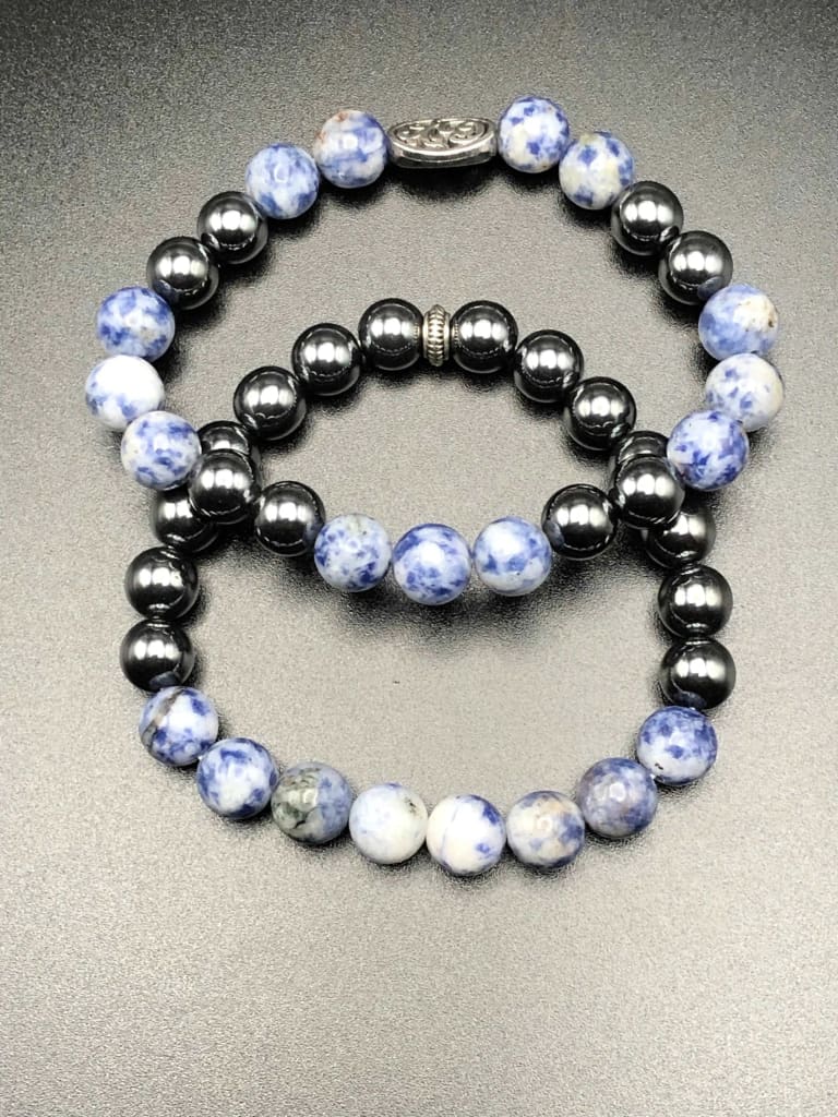 Blue Spot Jasper x Hematite Bracelet Set-Bracelet-DopeAlchemy-DopeAlchemy.com