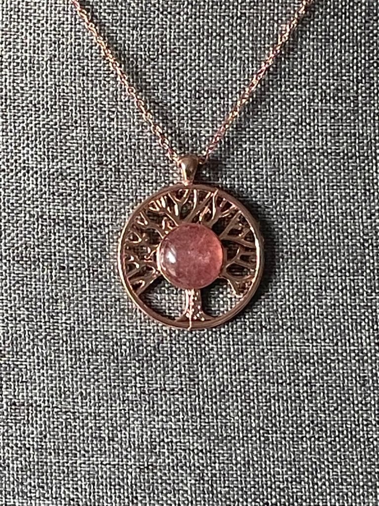 Cherry quartz x rose gold x tree of life pendant necklace