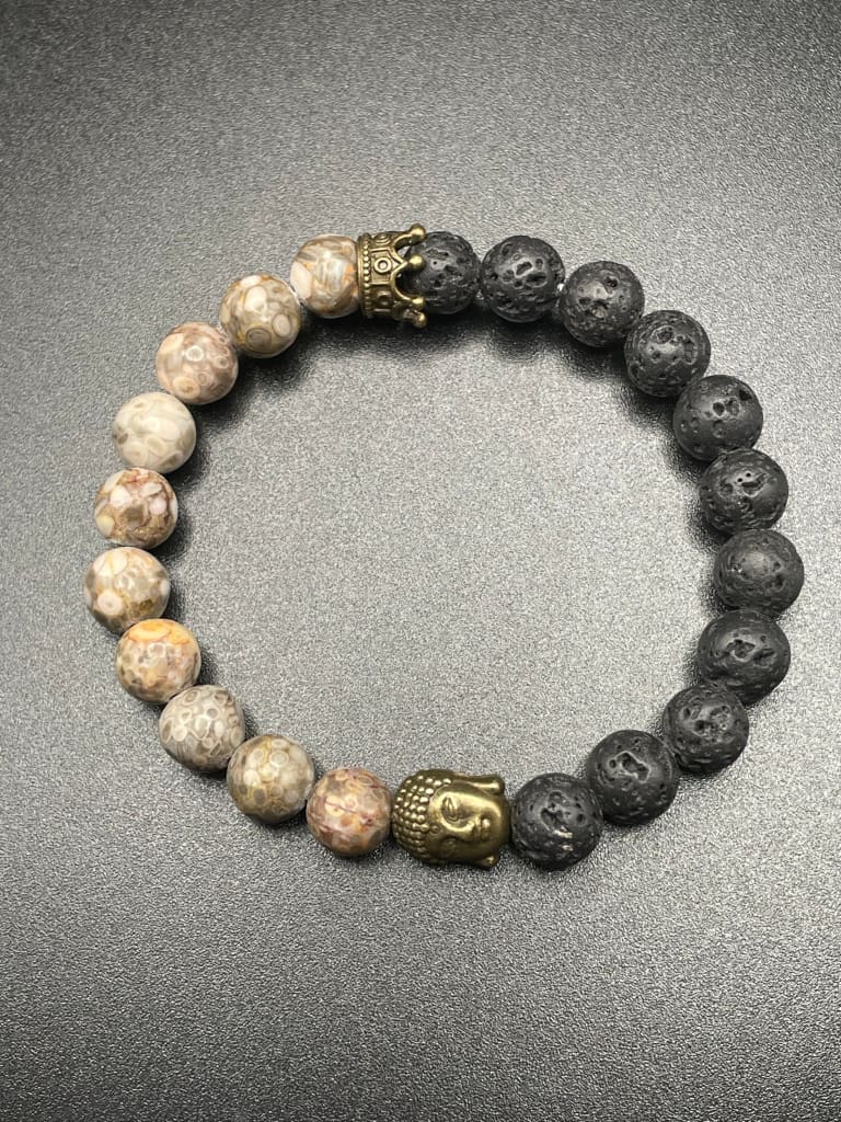 Cowrie x lava stone x bronze buddha charm bracelet