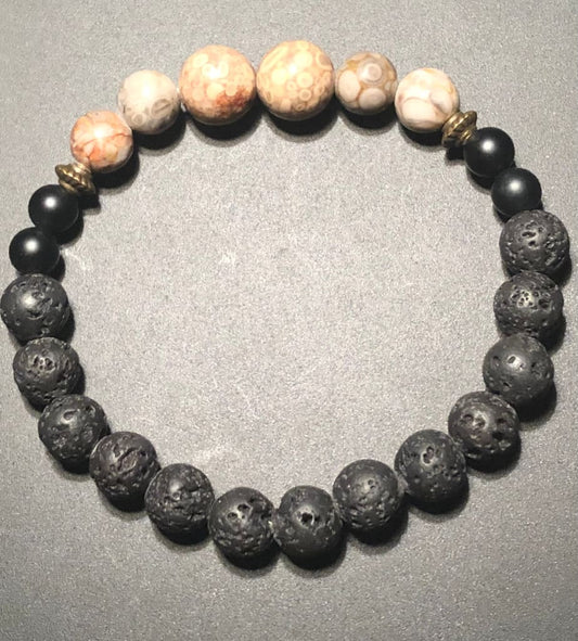 Cowrie x lava stone x onyx bracelet - Bracelet