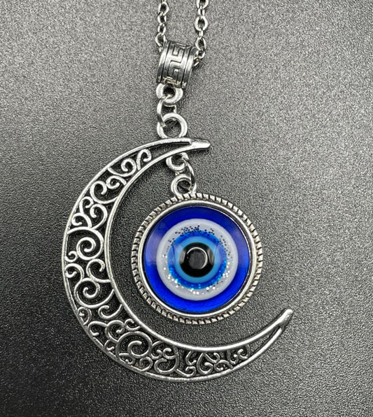Crescent evil eye protection pendant - Necklaces