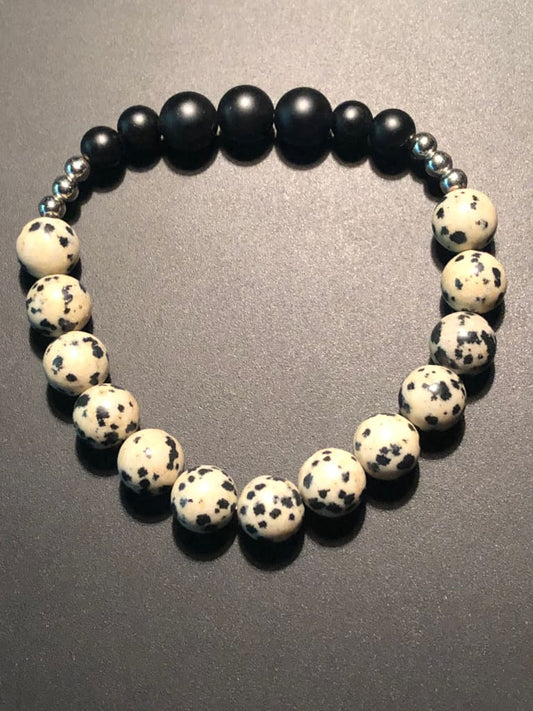 Dalmatian jasper x onyx bracelet - Bracelets