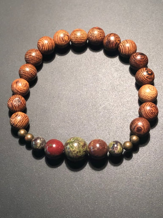 Dragon blood jasper x bronze x wood bracelet - Bracelets