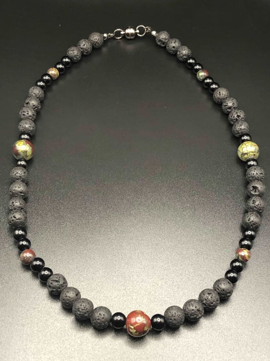 Dragon Bloodstone x Onyx x Lava stone Necklace-Necklaces-DopeAlchemy-DopeAlchemy.com