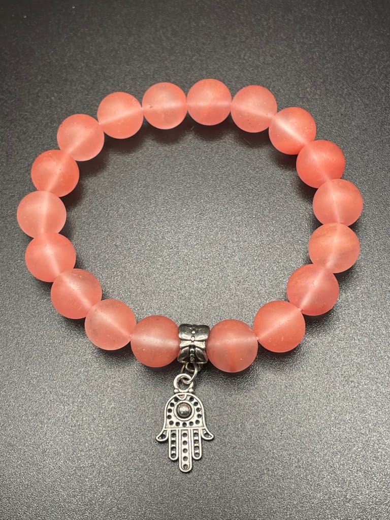 Frosted cherry quartz x hamsa charm bracelet - Bracelets