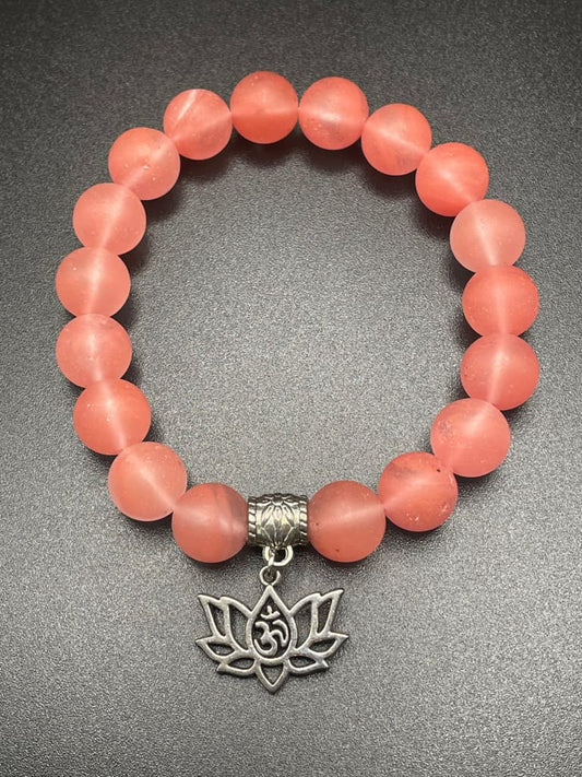 Frosted cherry quartz x lotus charm bracelet - Charm