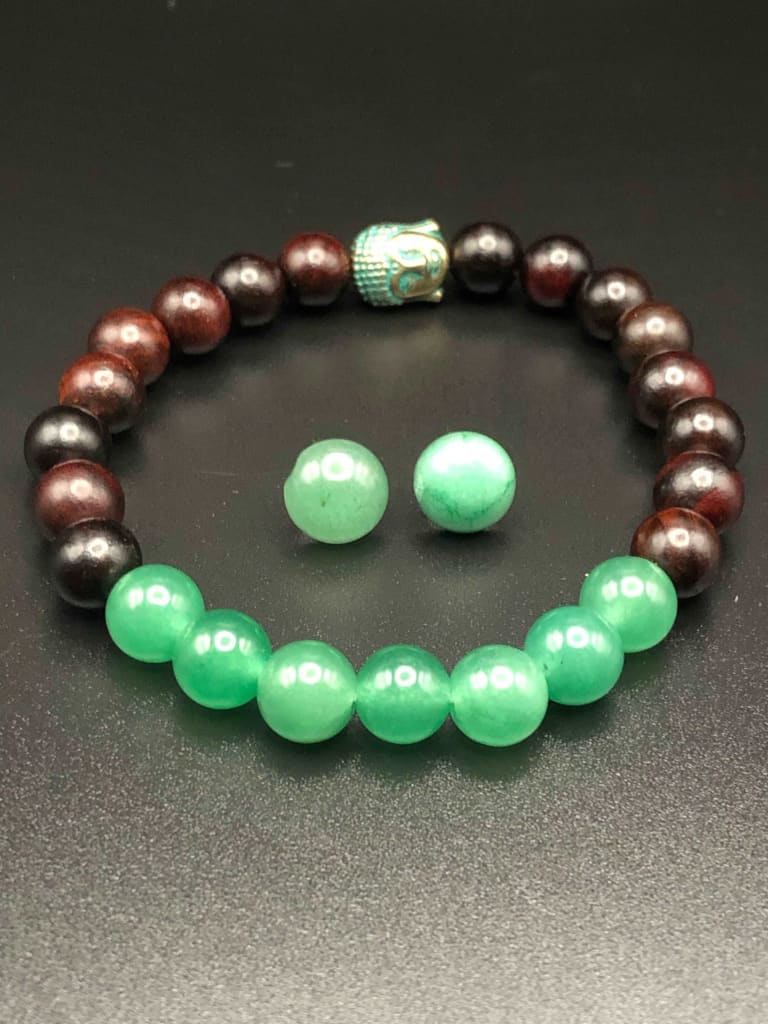 Green Aventurine x Ebony Wood Bracelet and stud Earring set-Jewelry Sets-DopeAlchemy-DopeAlchemy.com