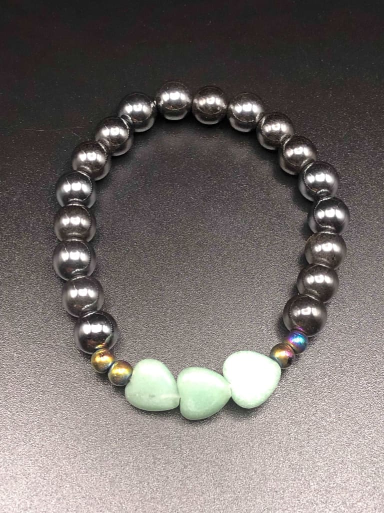 Green Aventurine x (Rainbow) Hematite Heart Shaped Bracelet-Bracelets-DopeAlchemy-DopeAlchemy.com