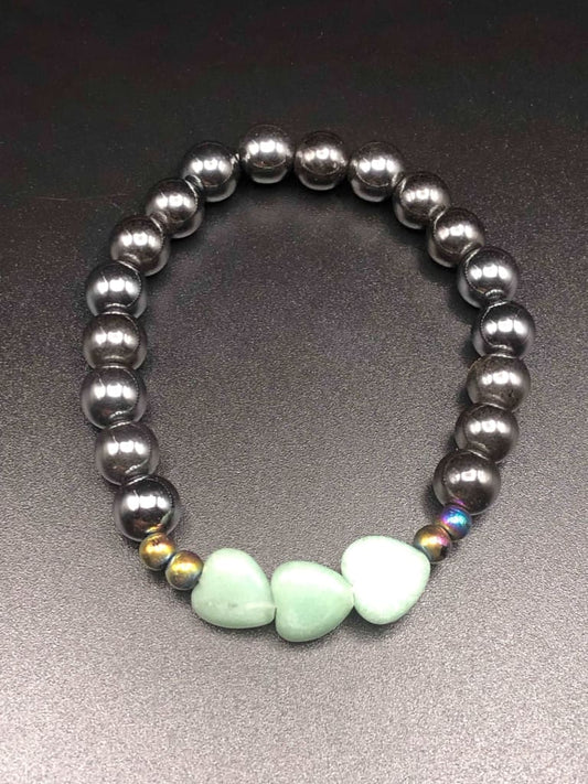Green Aventurine x (Rainbow) Hematite Heart Shaped Bracelet-Bracelets-DopeAlchemy-DopeAlchemy.com