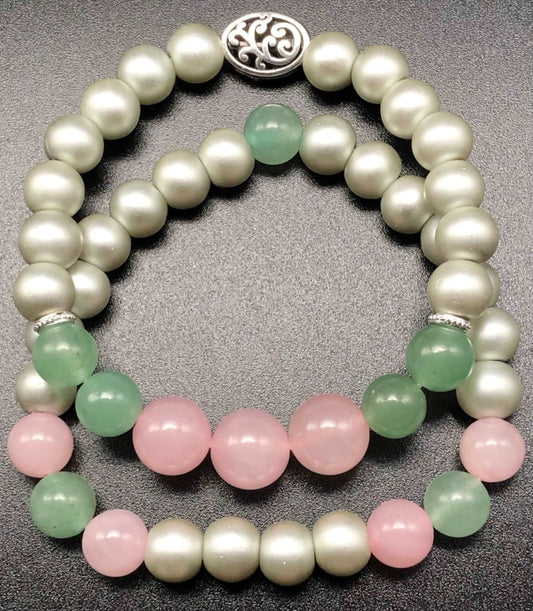 Green Aventurine x Rose Quartz x Pearl Bracelet set-Bracelet set-DopeAlchemy-DopeAlchemy.com