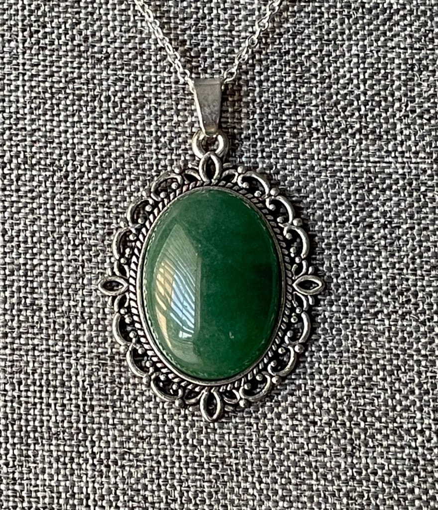 Green aventurine x silver pendant necklace - Pendant