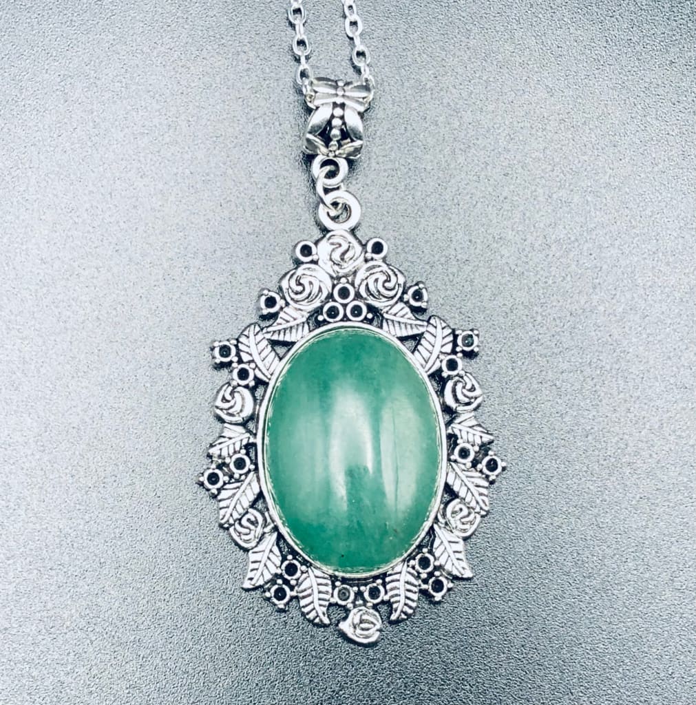 Green aventurine x silver pendant necklace - Pendant