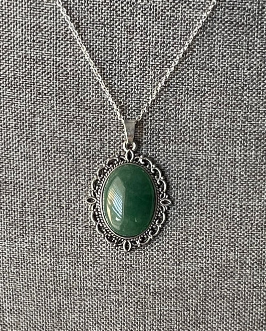 Green aventurine x silver pendant necklace - Pendant