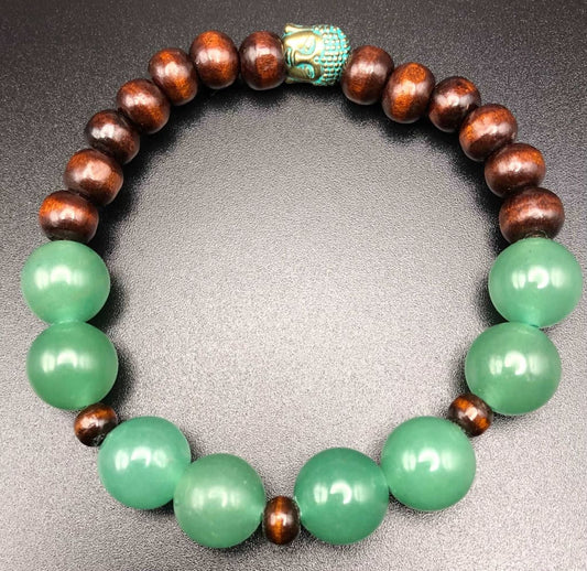 Green Aventurine x Wood x Bronze Bracelet-Bracelet-DopeAlchemy-DopeAlchemy.com