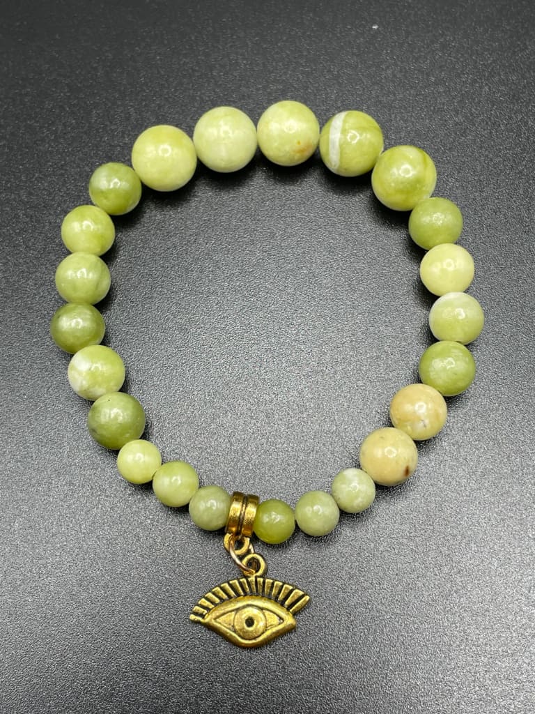 Green jade x evil eye x gold charm bracelet - Bracelets