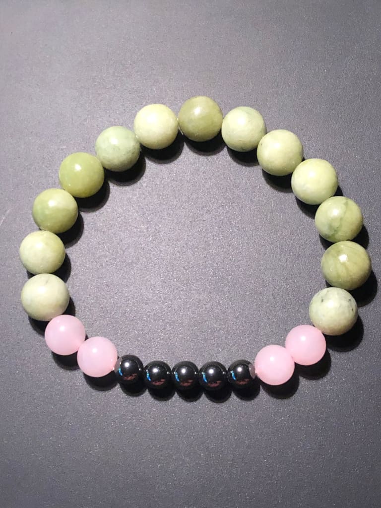 Green jade x rose quartz x hematite bracelet - Bracelets