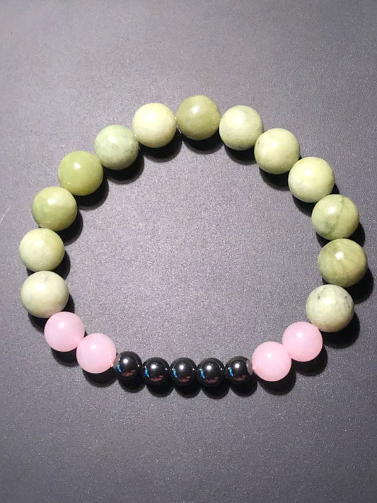 Green jade x rose quartz x hematite bracelet - Bracelets