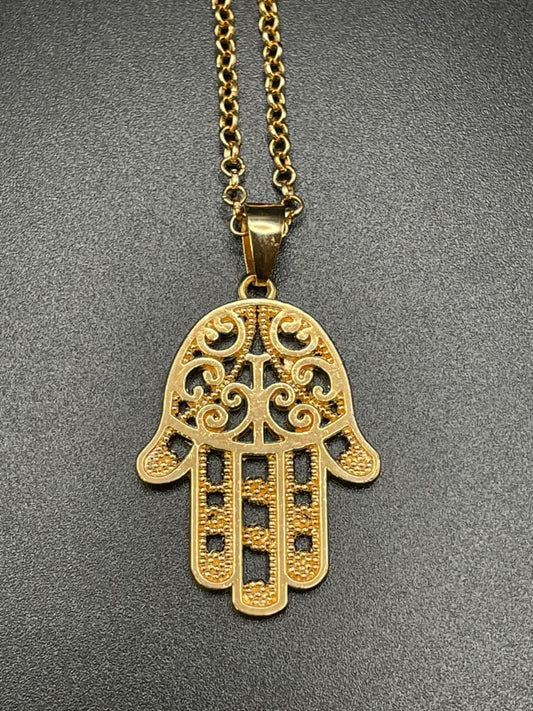 Hamsa “hand of fatima” x gold pendant necklace - Pendant