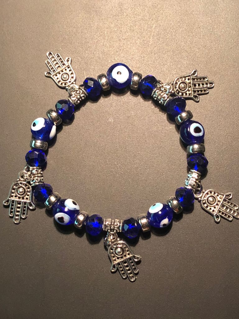 Hand of fatima evil eye charm bracelet - Dark Blue