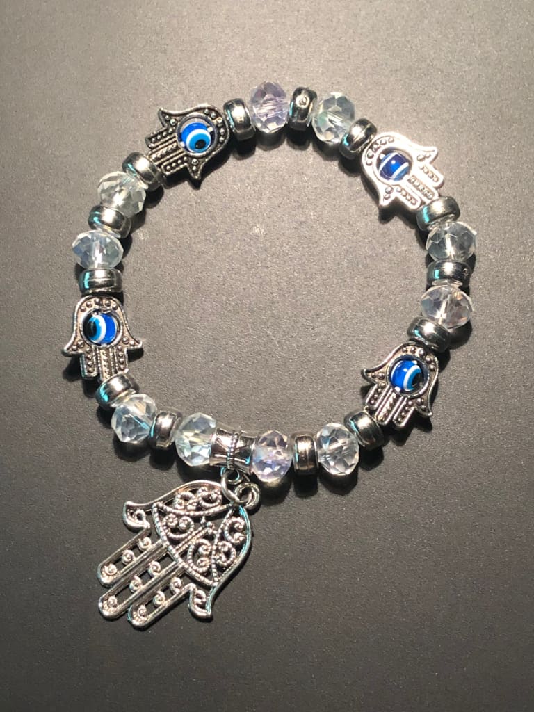 Hand of fatima “hamsa” evil eye charm bracelet - White