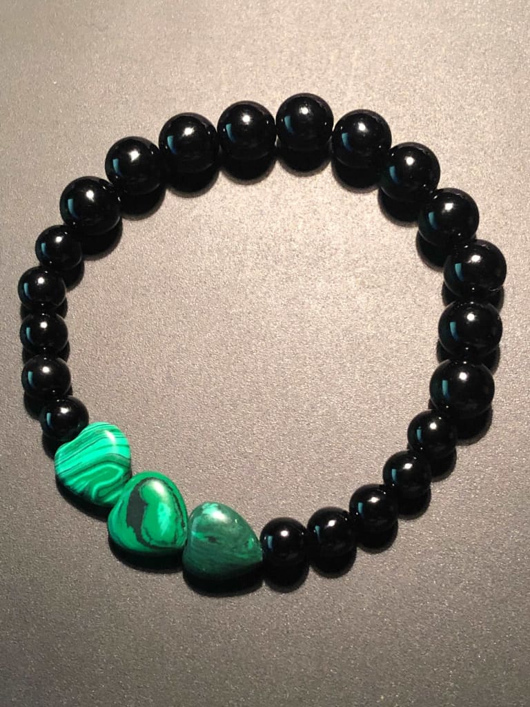 Heart shaped Malachite x Onyx Bracelet-Bracelets-DopeAlchemy-DopeAlchemy.com