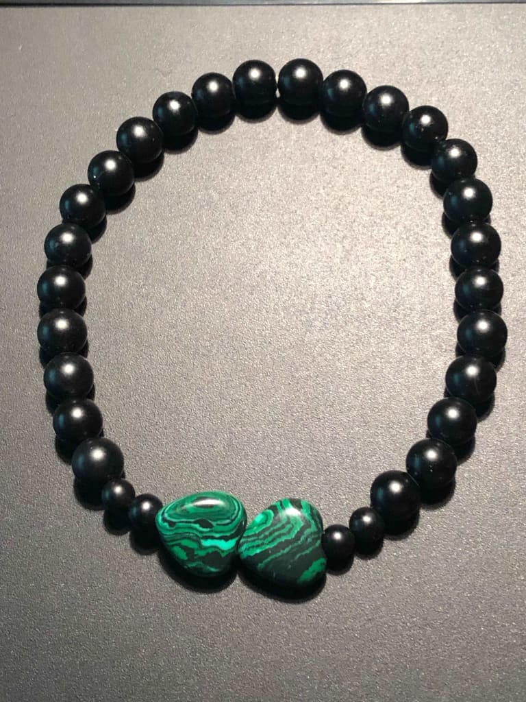 Heart shaped Malachite x Onyx Bracelet-Bracelets-DopeAlchemy-DopeAlchemy.com