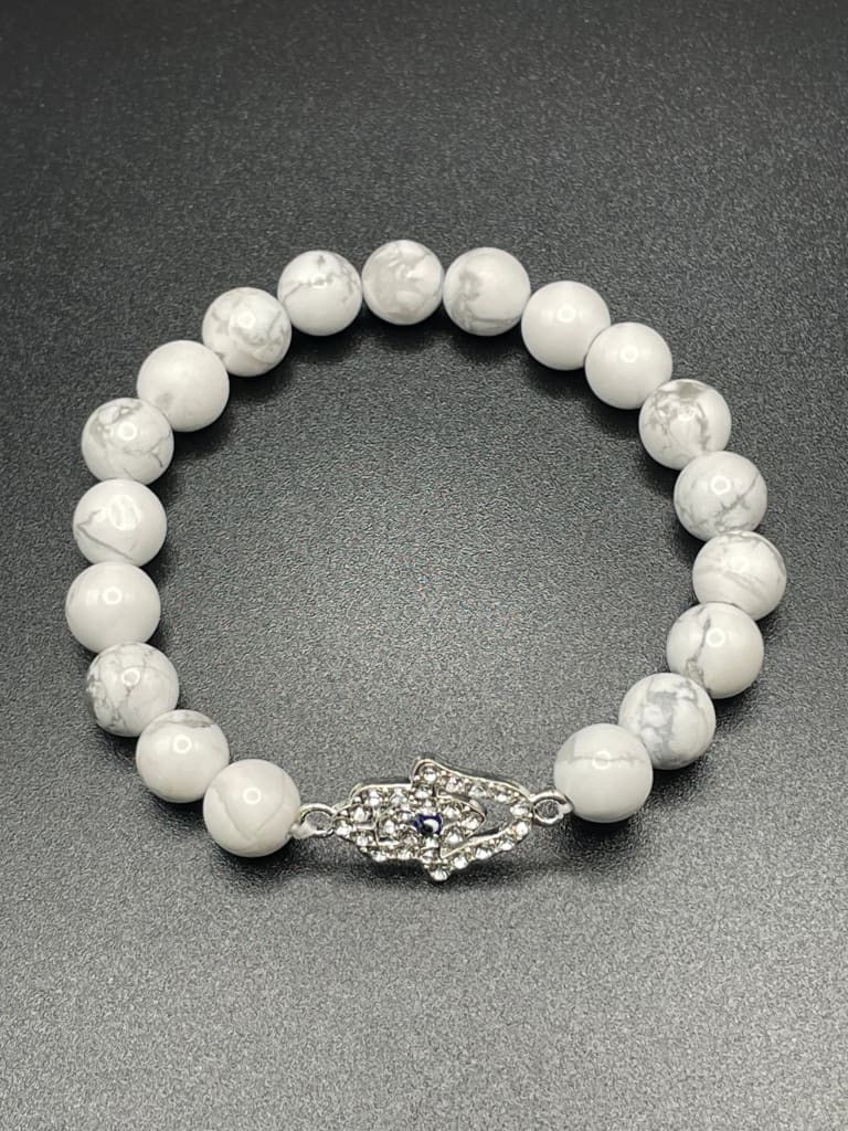 Howlite x hamsa “evil eye” protection bracelet - Charm