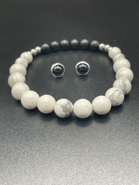 Howlite x onyx bracelet & earring set - Bracelets